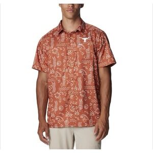 Colombia Men's University Of Texas Longhorns Slack Tide Fish Fan Button Up Large